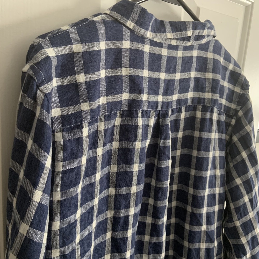 Linen Blue White Check Button up Shirt  Pkt Camixa by Celina Di Pisa Sz XXL - Picture 4 of 12